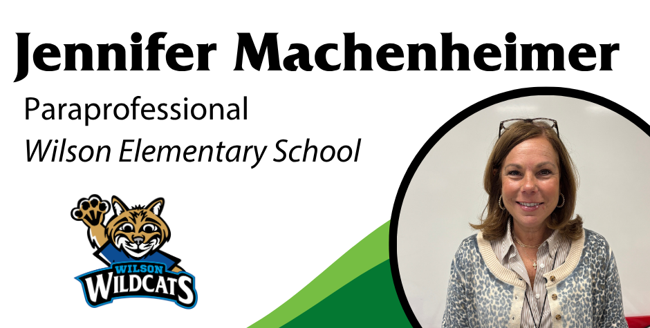 photo of Jennifer Machenheimer, Paraprofessional, Wilson Elementary School with the Wilson logo